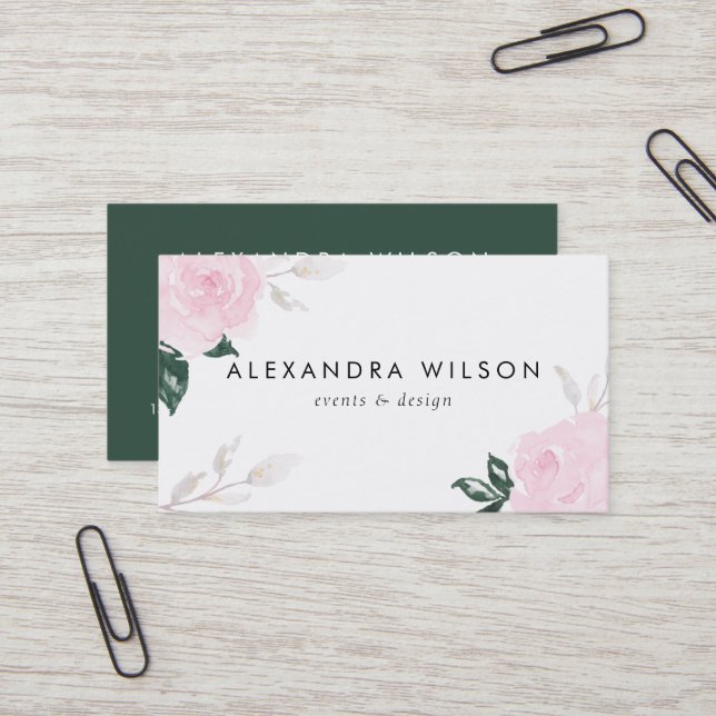 Tarjeta De Visita Rosas de acuarela rosa dulce (Anverso/Reverso In Situ)