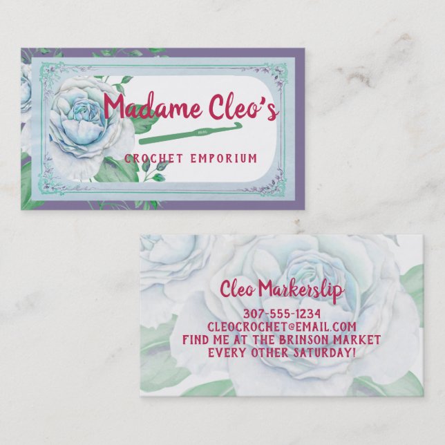 Tarjeta De Visita Rosas de cosecha azul artesanías de hilados de gan (Anverso / Reverso)