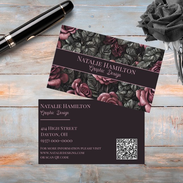 Tarjeta De Visita Rosas de época en negro y malva (Subido por el creador)