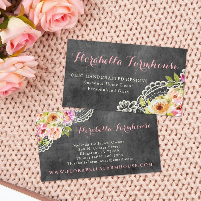 Tarjeta De Visita Rosas de granjas de Chalkboard rústicos enfrentan  (Subido por el creador)
