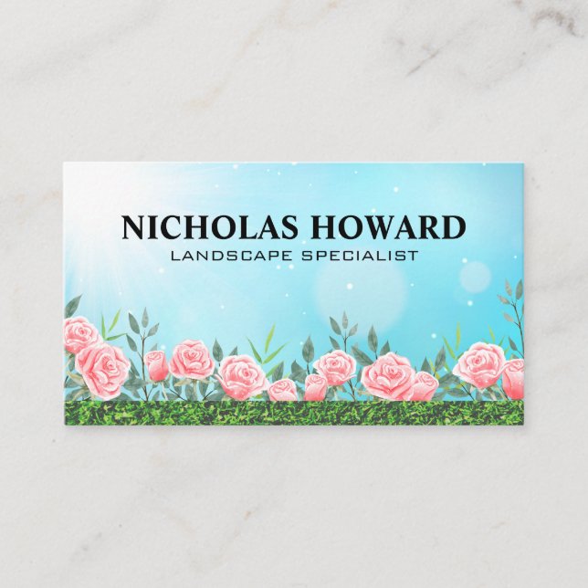 Tarjeta De Visita Rosas de hierba y rosa | Jardín (Anverso)