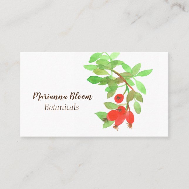 Tarjeta De Visita Rosas de Rosehips Herb Planta Botánica Rojo (Anverso)