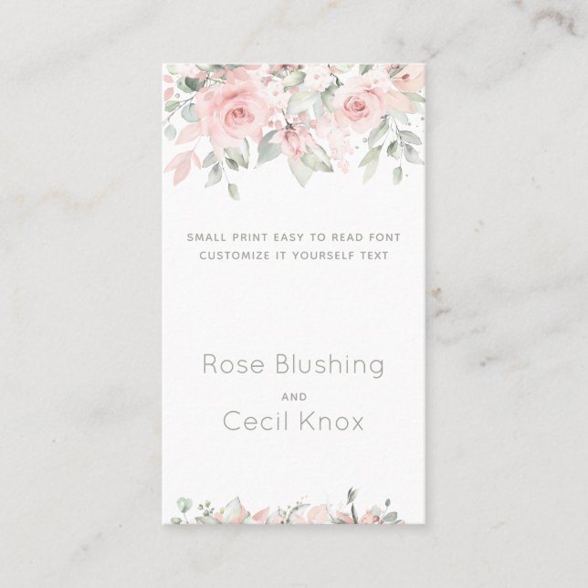 Tarjeta De Visita Rosas de rubor 2 Bodas Personalizar (Anverso)
