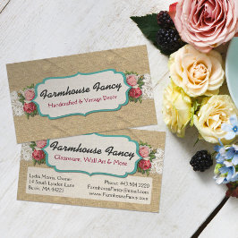 Tarjeta De Visita Rosas de Shabby Chic en un viejo encaje y una rúpa