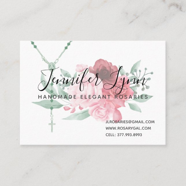 Tarjeta De Visita Rosas del Rosario Católico Floral Religiosa (Anverso)
