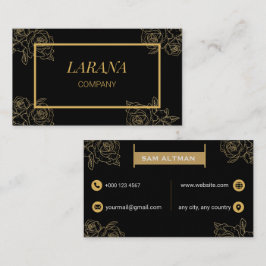 Tarjeta De Visita Rosas Doradas Elegantes Lujo Negro Profesional
