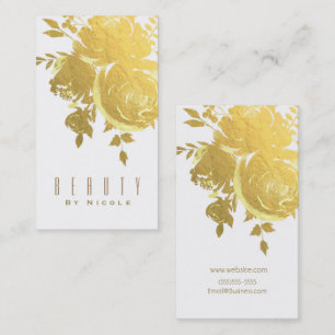 Tarjeta De Visita Rosas Doradas Falso Foil Floral Moderno Elegante B