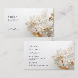 Tarjeta De Visita Rosas Elegantes de Oro Blanco en 3D