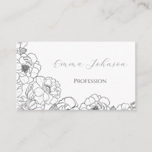 Tarjeta De Visita Rosas elegantes Floral Black Line Art