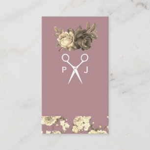 Tarjeta De Visita Rosas elegantes y salón de patrones Monograma
