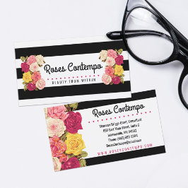 Tarjeta De Visita Rosas en florista de Moda en franjas blancas y neg