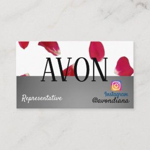 Tarjeta De Visita rosas estéticos plateados con el logo de Avon Ins