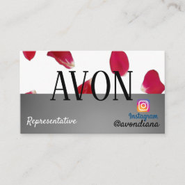 Tarjeta De Visita rosas estéticos plateados con el logo de Avon Inst