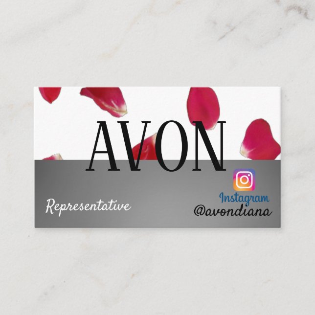 Tarjeta De Visita rosas estéticos plateados con el logo de Avon Inst (Anverso)