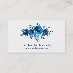 Tarjeta De Visita Rosas florales de la acuarela azul elegante