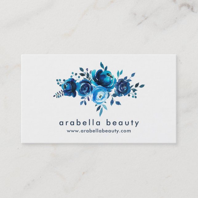 Tarjeta De Visita Rosas florales de la acuarela azul elegante (Anverso)