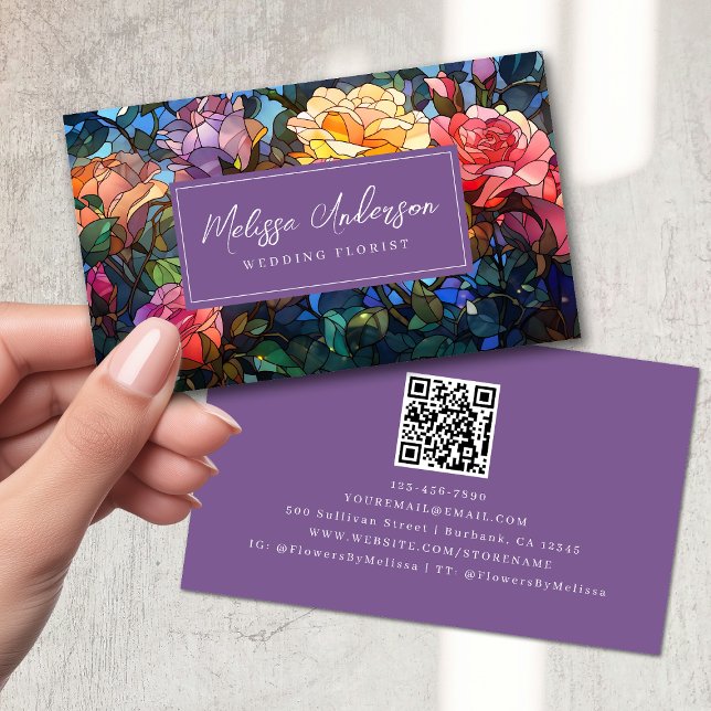 Tarjeta De Visita Rosas Florales de Vidrio Mantenido Código QR (Subido por el creador)