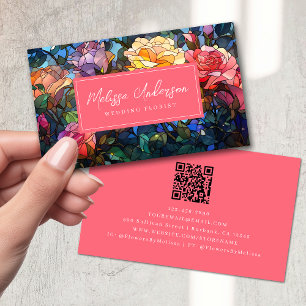 Tarjeta De Visita Rosas Florales de Vidrio Mantenido Código QR