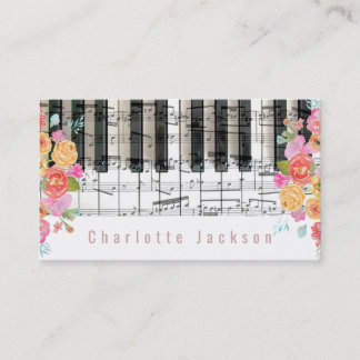 Tarjeta De Visita rosas florales decoran música pianista