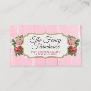 Tarjeta De Visita Rosas florales rosados de madera rústicos