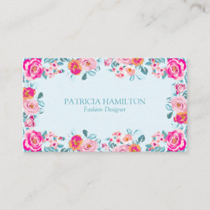 Tarjeta De Visita Rosas Florales Vibrantes Vintage en Verde Menta
