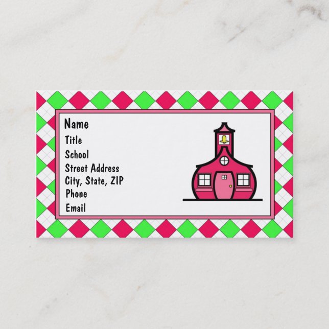 Tarjeta De Visita Rosas fuertes y verde lima Argyle (Anverso)