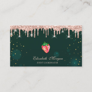 Tarjeta De Visita Rosas gotas de oro Chic Fresa Verde