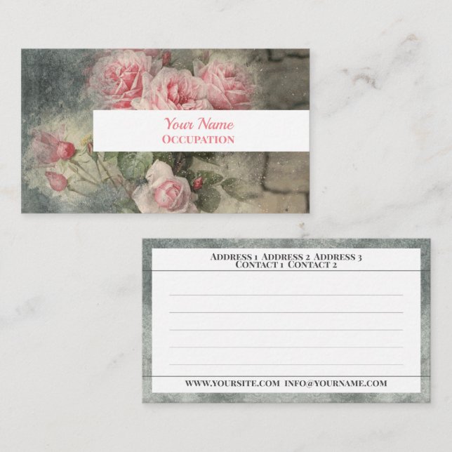 Tarjeta De Visita ROSAS GRUNGY - Flores de época (Anverso / Reverso)