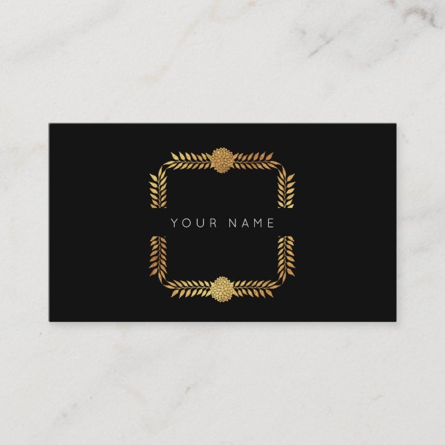 Tarjeta De Visita Rosas Laurel Relieve metalizado Dorado Black Vip (Anverso)