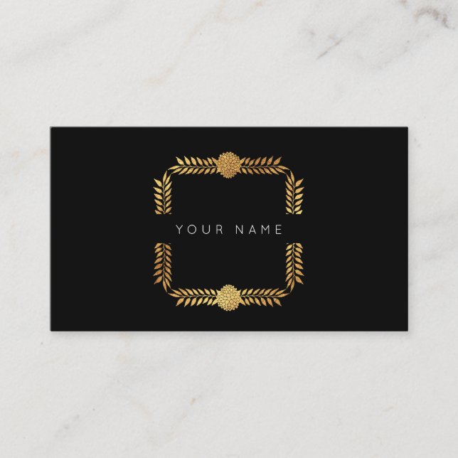 Tarjeta De Visita Rosas Laurel Relieve metalizado Dorado Black Vip (Anverso)