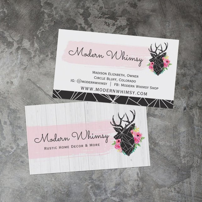 Tarjeta De Visita Rosas modernos de venado geométrico y Shabby Mader (Subido por el creador)