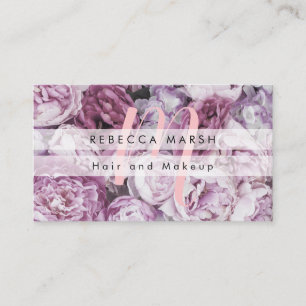 Tarjeta De Visita Rosas Peonía Rosa Escritura Floral Monograma