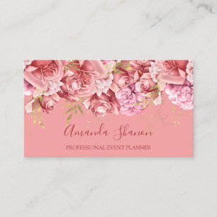 Tarjeta De Visita Rosas Pink Flowers Event Planner QR CODE