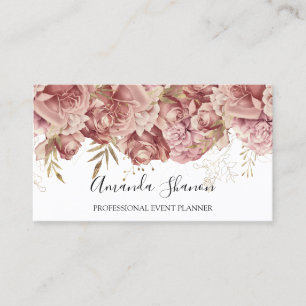 Tarjeta De Visita Rosas Pink White Event Planner QR CODE Logo