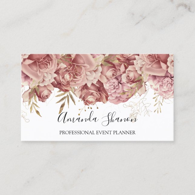 Tarjeta De Visita Rosas Pink White Event Planner QR CODE Logo (Anverso)