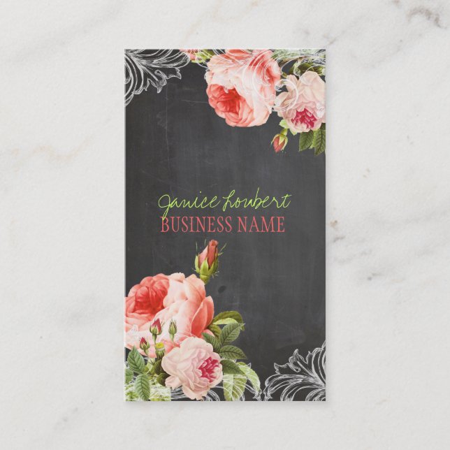 Tarjeta De Visita Rosas PixDezines Chalkboard+Vintage (Anverso)