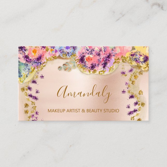 Tarjeta De Visita Rosas purpurina Gold Event Planner Fashilist Styli (Anverso)
