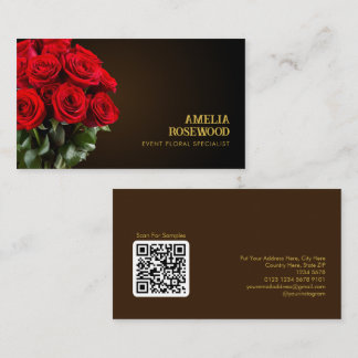 Tarjeta De Visita Rosas rojas de Bouquet en el código QR marrón oscu