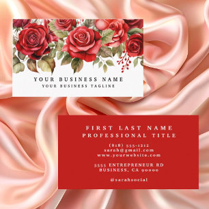Tarjeta De Visita Rosas Rojas Elegantes Flores Floral 