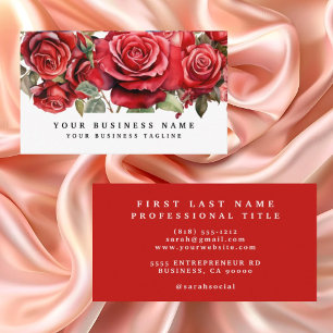 Tarjeta De Visita Rosas Rojas Elegantes Flores Floral