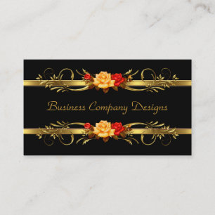 Tarjeta De Visita Rosas rojas negras doradas elegantes y distinguida