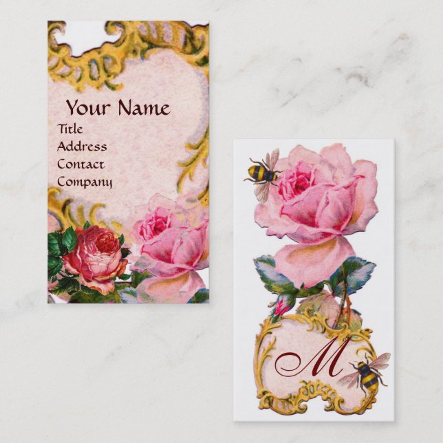 TARJETA DE VISITA ROSAS ROJAS ROJAS Y MONOGRAMA DE OVEJAS DE AZOTE D (Anverso / Reverso)
