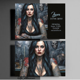 Tarjeta De Visita Rosas Rojas Y Calaveras Mujeres Artistas Del Tatua