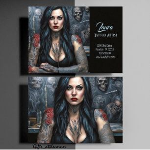 Tarjeta De Visita Rosas Rojas Y Calaveras Mujeres Artistas Del Tatua
