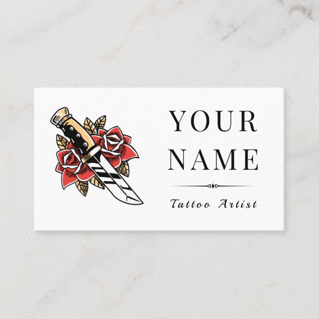Tarjeta De Visita Rosas rojas y tatuaje de recompensa salón moderno (Anverso)
