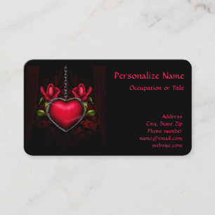 Tarjeta De Visita Rosas románticos del cesto del corazón rojo gót