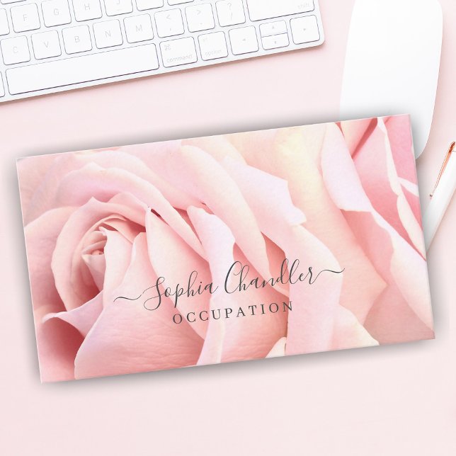 Tarjeta De Visita Rosas rosa pálido, gris oscuro, elegante (Subido por el creador)