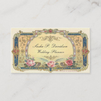 Tarjeta De Visita Rosas rosadas Victorianas Vintage Elegante Oro Azu