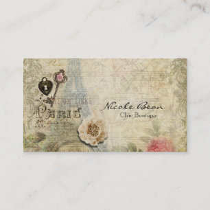Tarjeta De Visita Rosas rosadas vintage París Llave y cerradura Bout