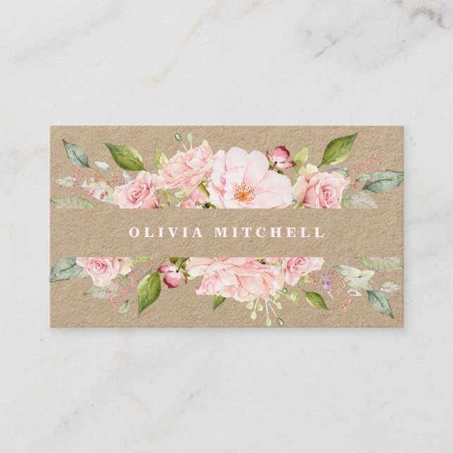 Tarjeta De Visita Rosas rosados bonitos el | Kraft floral (Anverso)